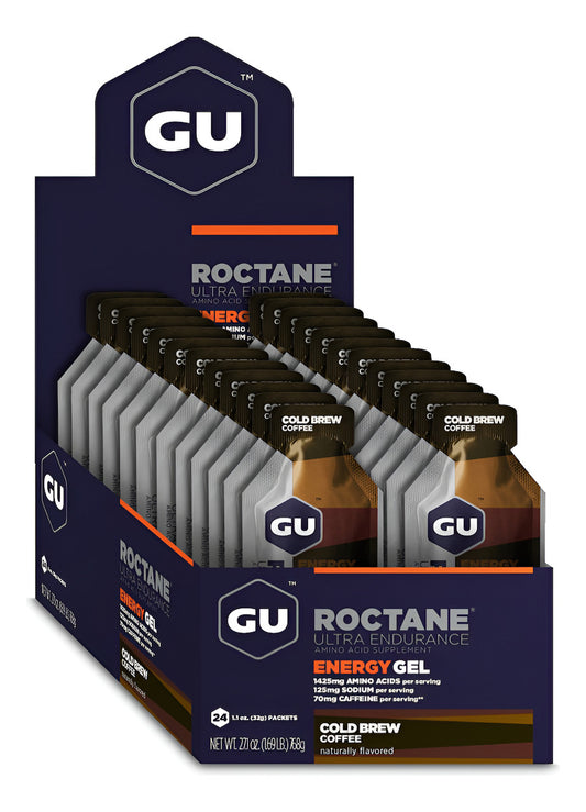 Caja de Gel Gu Energy Roctane Sabor Cold Brew Coffee 24 Sobres